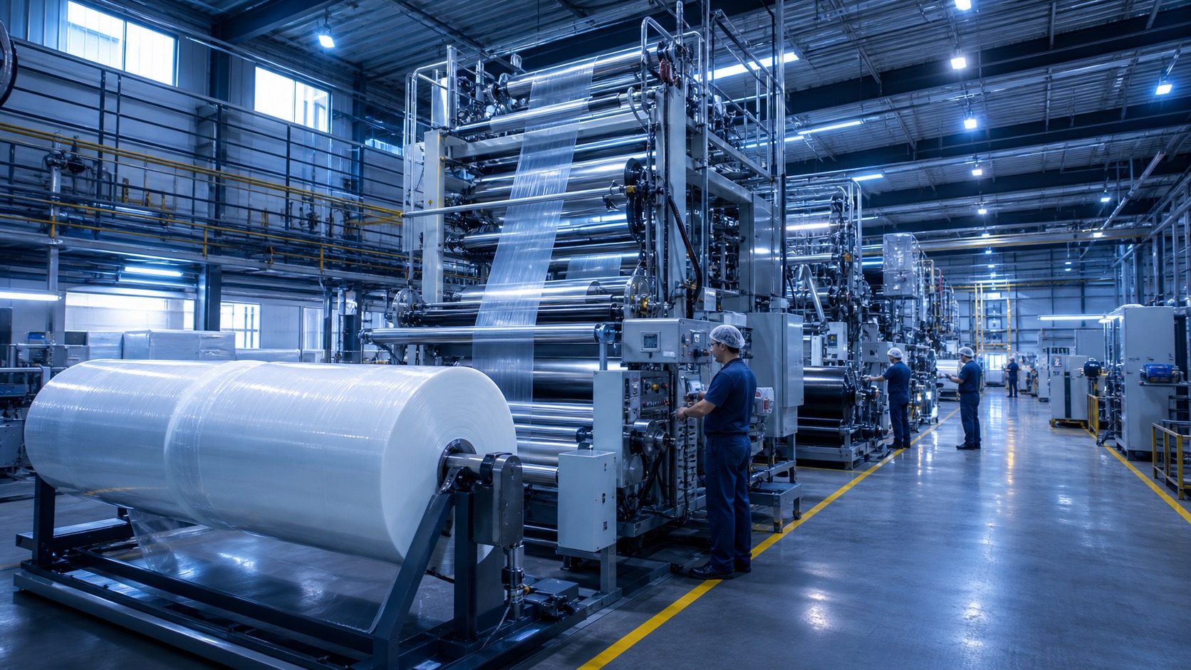 Interior de fábrica moderna de embalagens plásticas